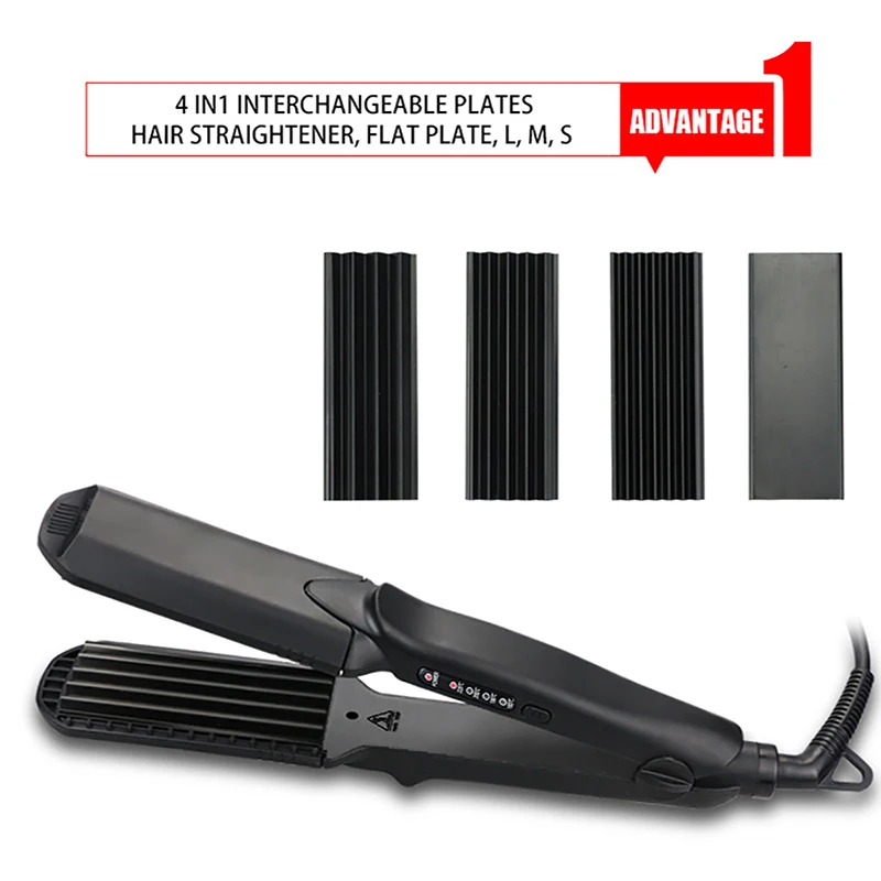 Modelador de Cabelo Alisador de Cabelo de Íons Ferro de Ondulação 4 em 1 Negativos Placas Intercambiáveis Cerâmica Plana Curling Iron Styling 4