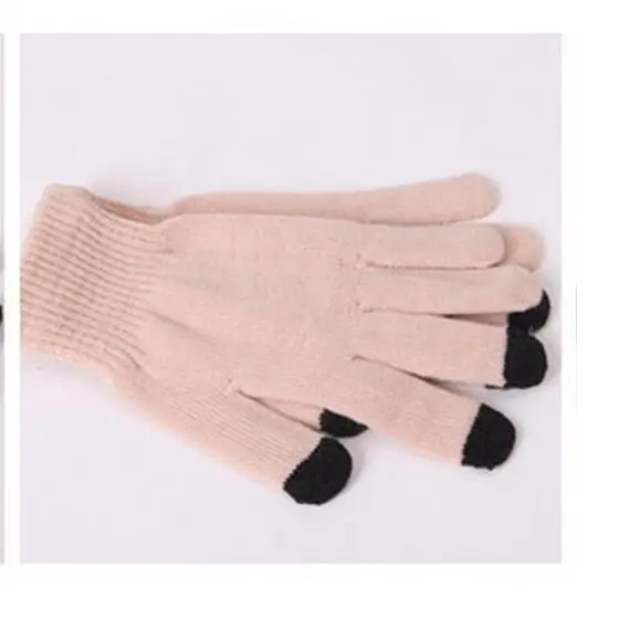 Fashion Female Wool Knitting Touched Screen Gloves Winter Women Warm Full Finger Gloves Stretch Warm Guantes Knit Mitten - Цвет: Light Camel