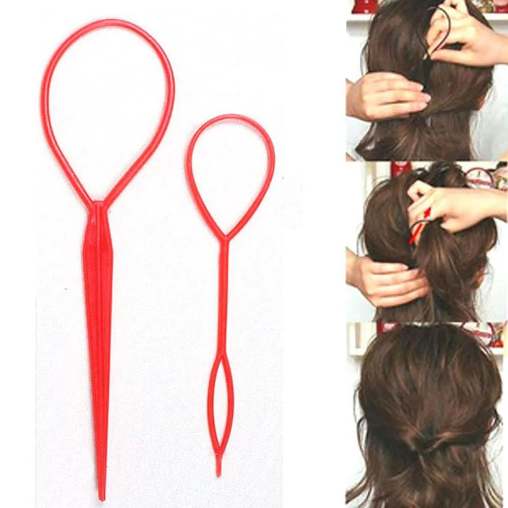 

2PCS New Fahion Hair Styling Tools Hair Accessories Hair Pin Disk For Women Girls Tail Clip DIY Ponytail Creator Plastic Loop