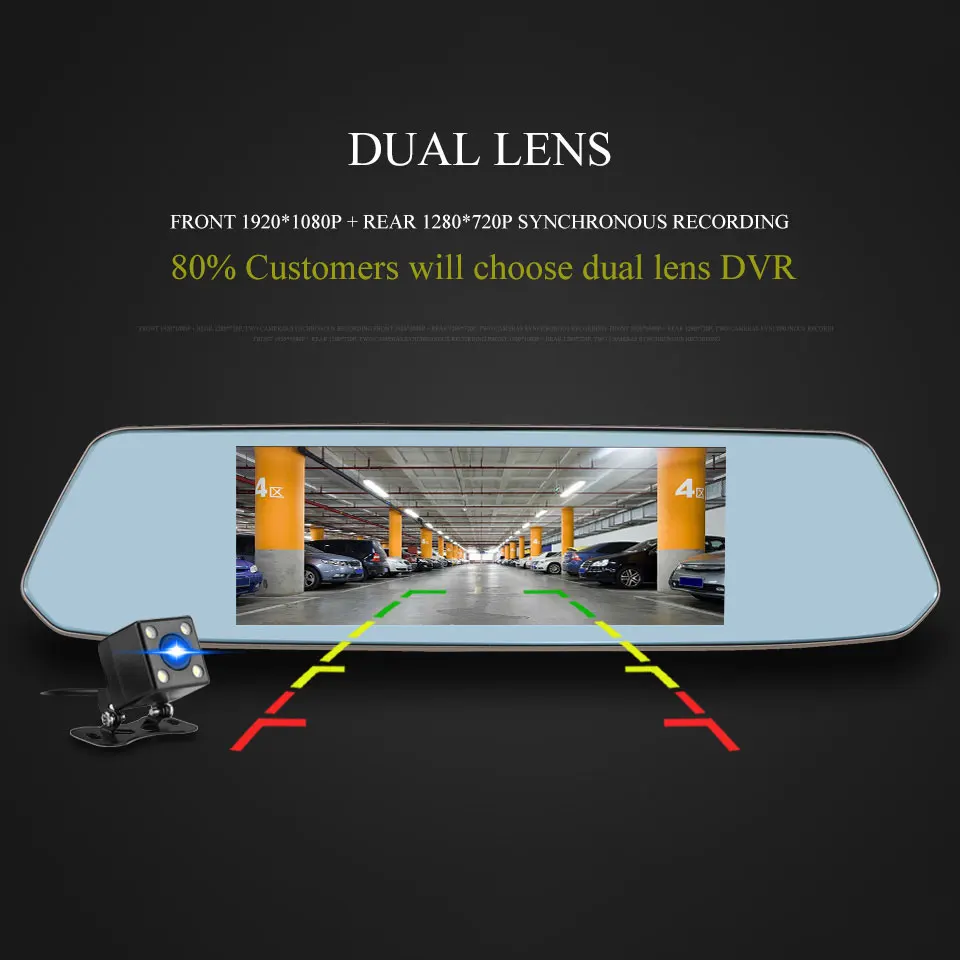 Olysine 7,0 ''сенсорный экран зеркало заднего вида Автомобильный видеорегистратор Full HD 1080P двойной объектив тире камера Starlight IR ночного видения видео рекордер