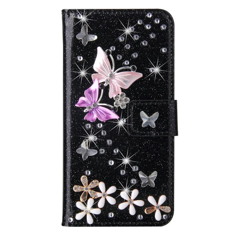 Алмазный кожаный бумажник флип-чехол для телефона для huawei honor V20 вид 20 9 10 lite 8X P30 pro P20 P10 lite Y5 Y6 Y7 prime Y9 - Цвет: Black