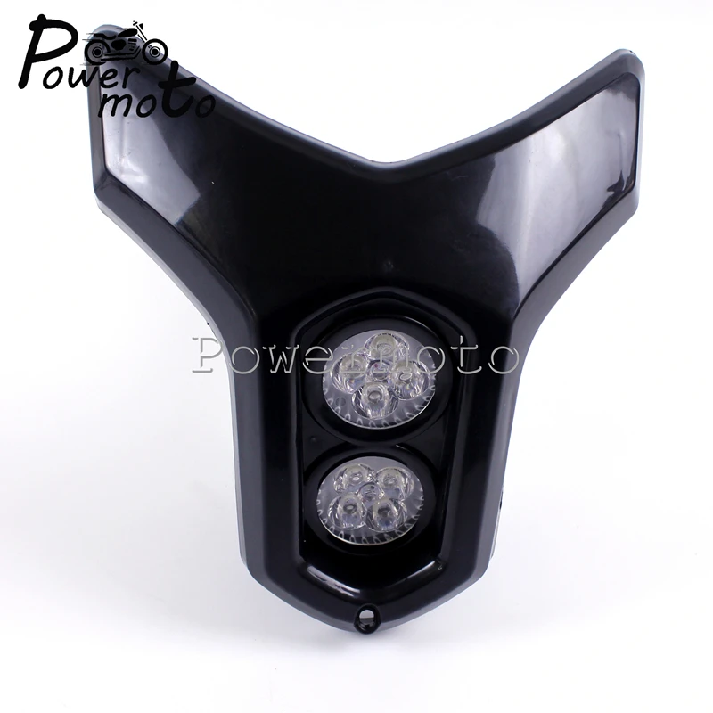 

Motorcycle Dual Twin LED Headlight Black Head Lamp Motocross Streetfighter Dirt Bike Enduro Supermoto Custom Alien Gsx Zxr