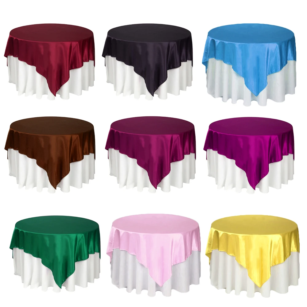 

5pcs/lot Square 145*145cm Red/White/Black Multi Colors Satin Tablecloth For Wedding Decoration Banquet Party Decor Table Cover