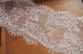 

chantilly lace trim with eyelash edges, bridal lace trim with retro floral 9yards