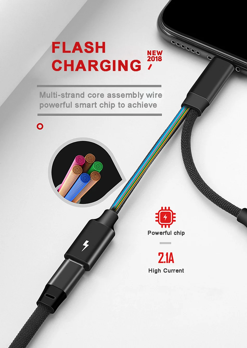 !ACCEZZ Fast Charge Jack Earphone Cable 2 in 1 Adapter For iphone 7 8 Plus X IOS 10 11 Lighting Charging&Audio&Calling Connector (5)