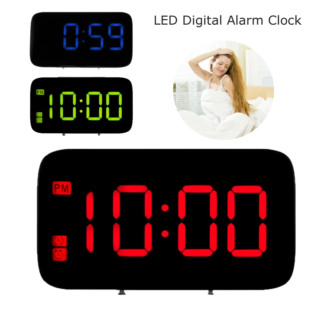 LED Alarm Clock Digital LED Display Voice Control Electric Snooze Night