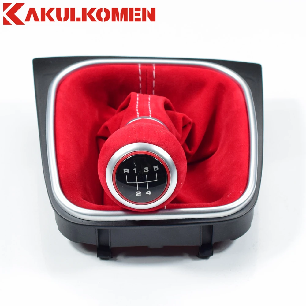 

New Red Black Suede Leather Complete 5 6 Speed Gear Shift Knob boot cover kit For Volkswagen VW Golf 5 6 MK5 MK6 R32 GTI 04-09