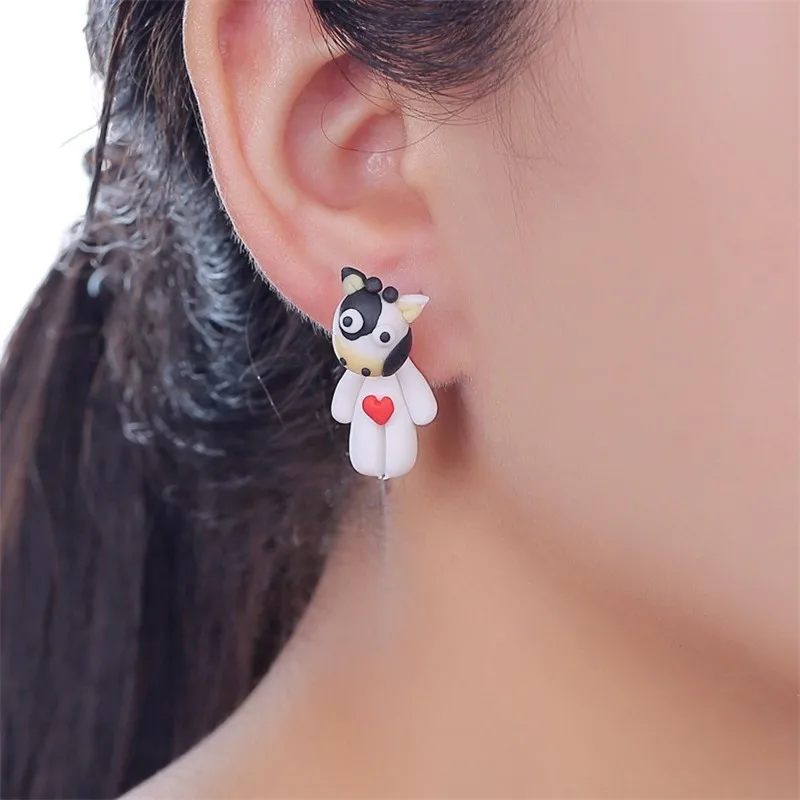 

TTPAIAI 30 Brand Handmade Polymer Clay Heart Cute Cow Earrings Fashion Jewelry 3D Animal Stud Earrings For Women Girl Gift