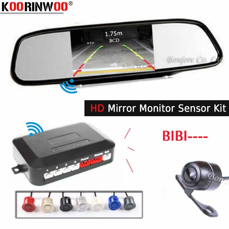 

Koorinwoo Parktronic 2.4G Wireless Car parking Sensor 4 Radars Alert system Rear view Monitor Mirror Car Camera Assist Reversing