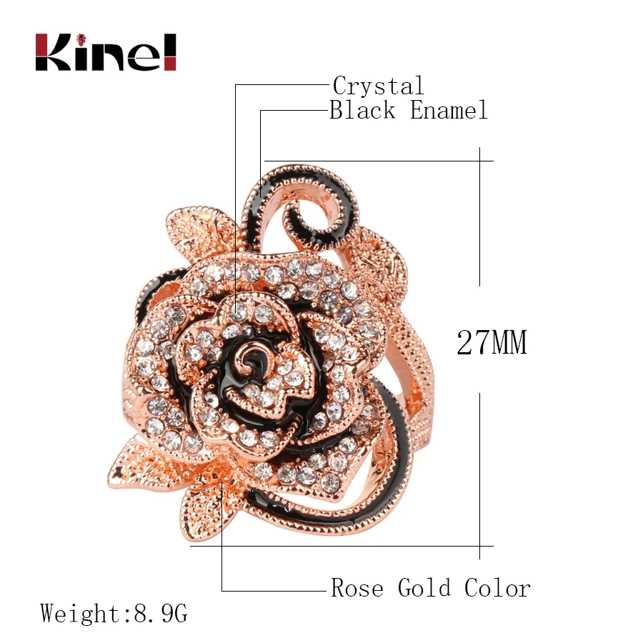 Kinel Luxury Crystal Flower Ring Rose Gold Vintage Jewelry Big Flower Shape Elegant Rings For Women Fashion 2018