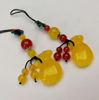 

Natural beeswax yellow blessing bag chain pendant agate money bag cb5#