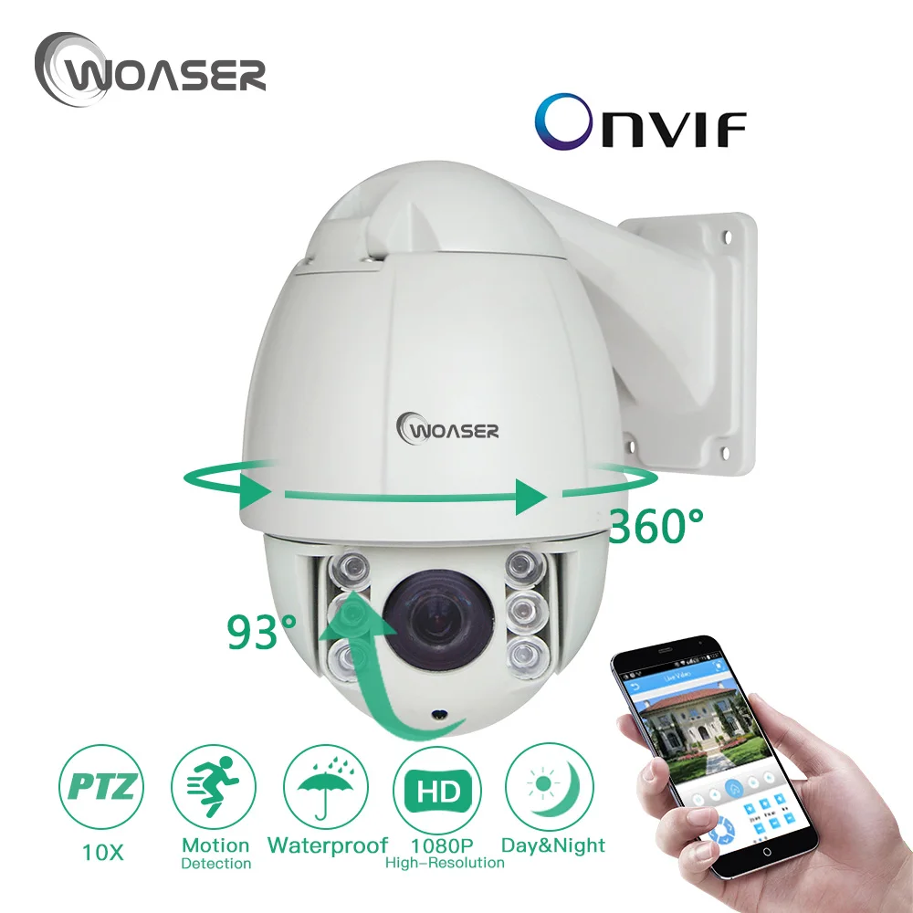 WOASER High Speed Dome IP Camera PTZ 1080P 10xOptical Zoom PTZ Camera IP66 outdoor Built in