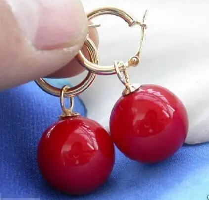 

Rare Huge 12mm Tahiti Coral Red South Sea Shell Pearl Earring