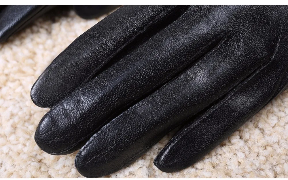Женские кожаные перчатки женские зимние модные перчатки из овчины женские черные кожаные перчатки