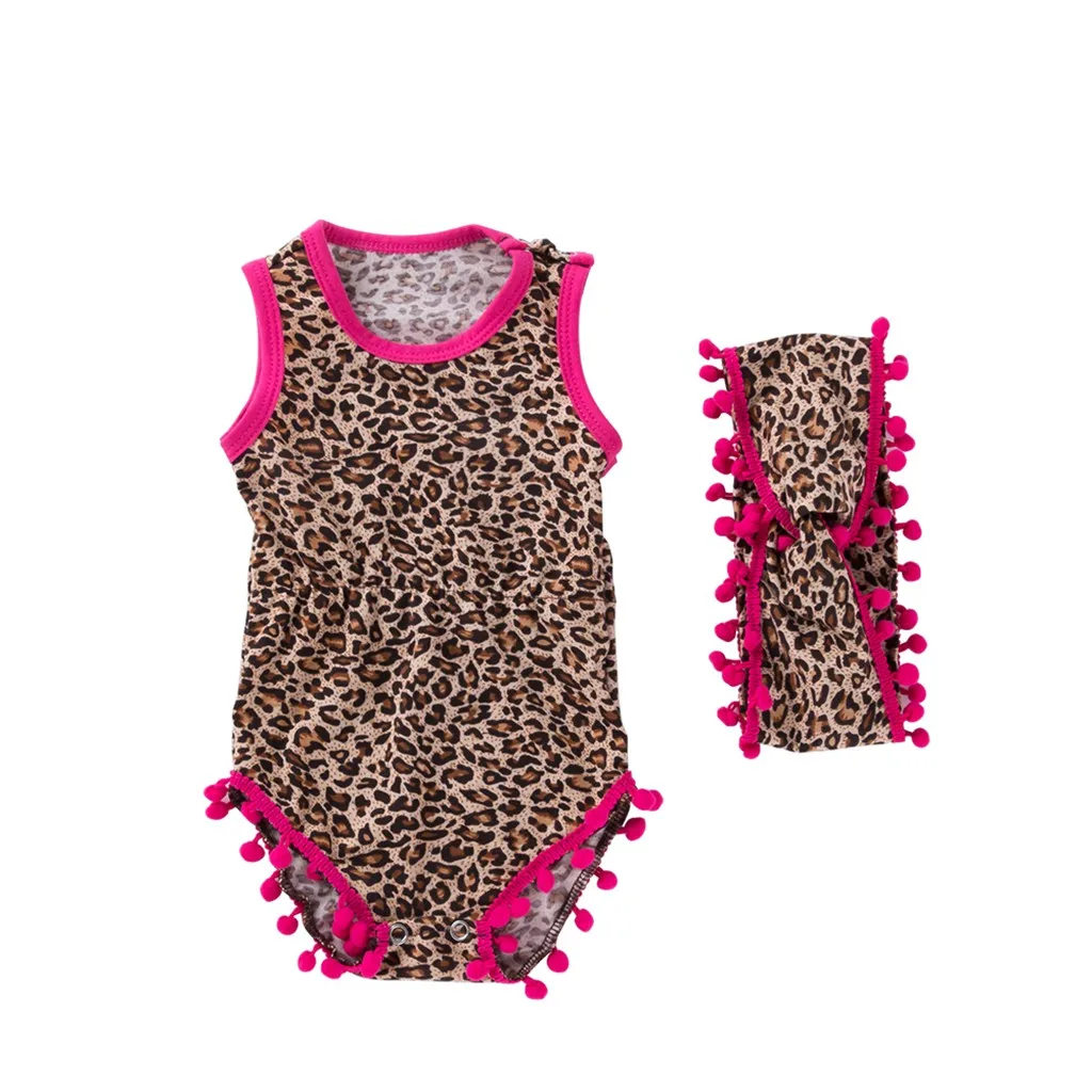 

Toddler Baby Sleeveless Leopard Print Shell Romper+Headbands Set Outfit F4