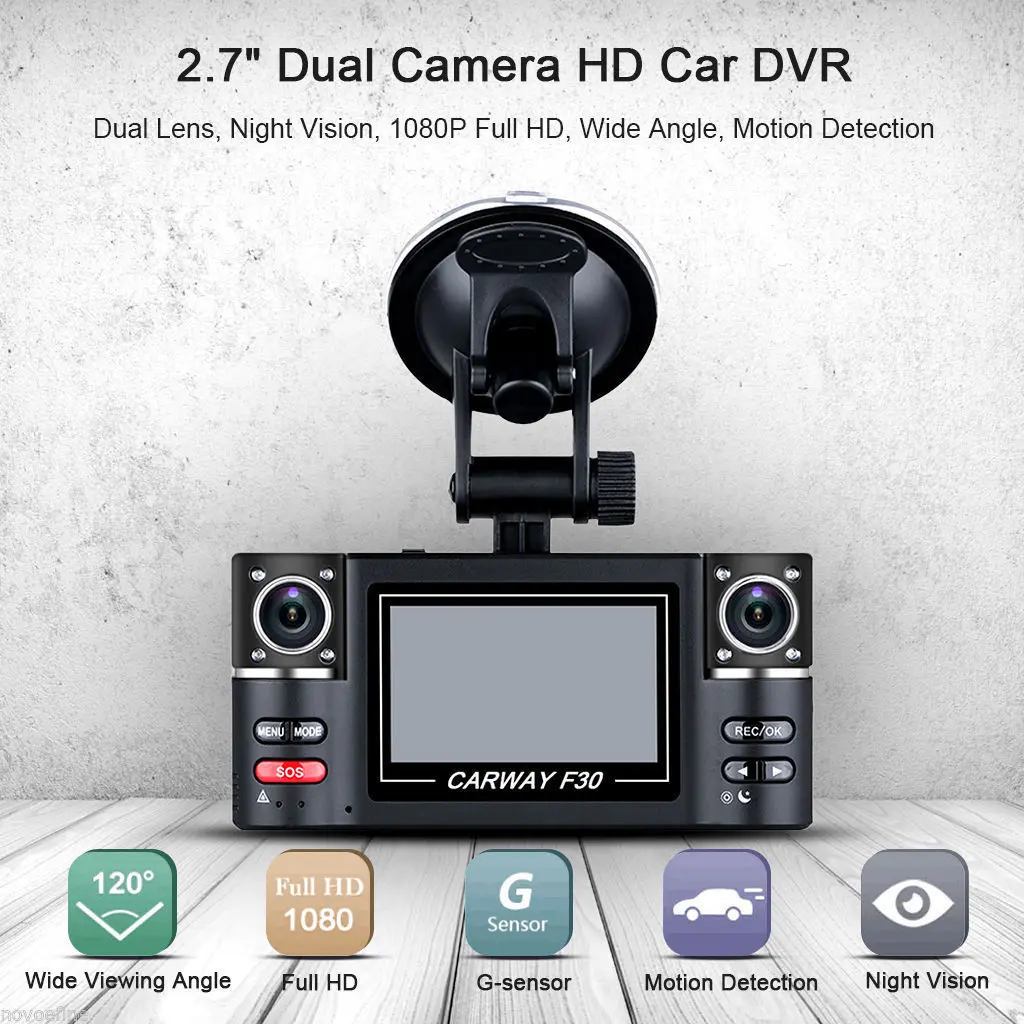 

AmfoDVR F30 Car DVR 2.7" TFT LCD HD 1080P Rotated Dual Lens Dash Camera Vehicle Digital Video Recorder Camcorder Night Vision