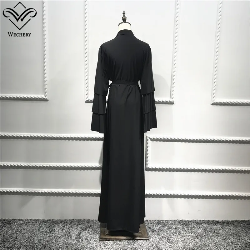 Wechery Oman Qatar Дубай абайя кимоно для женщин шифон материал качество мусульманское платье Красный Коричневый Черный Макси платья открытый дизайн