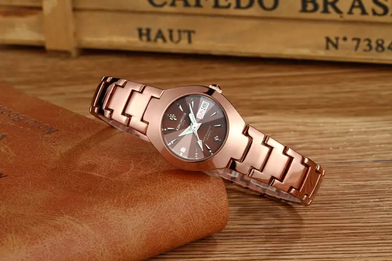 Модные мужские наручные часы из нержавеющей стали, подлинный бренд, высокое качество, кварцевые наручные часы с календарем, мужские часы, Relogio - Цвет: Women Rose