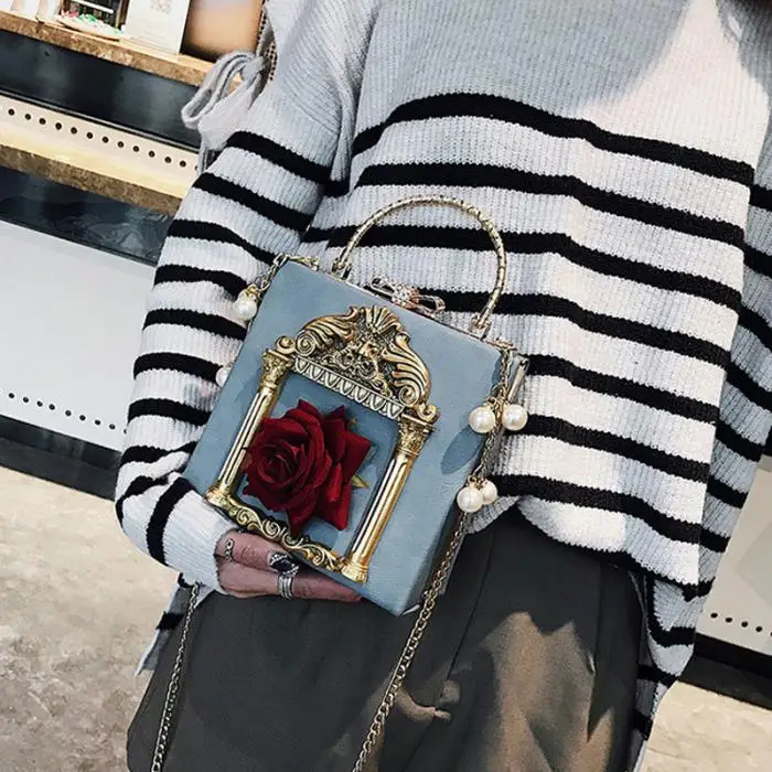 Women Shoulder Bag Rose Detachable Metal Chain Crossbody Bag Handbag for Shopping New