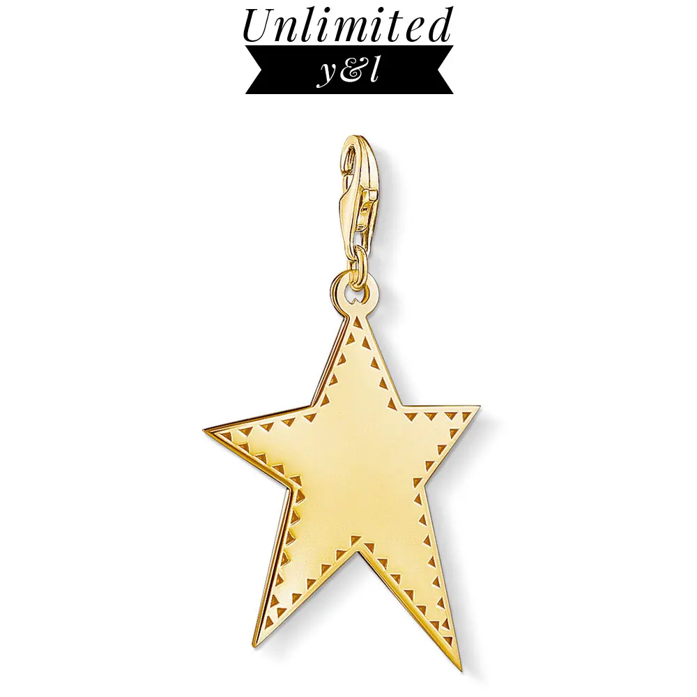 

Star Charms DIY Jewelry Making 925 Sterling Silver Golden Filigree Five-pointed Star Accessories Fit Bracelet Necklace Women Men