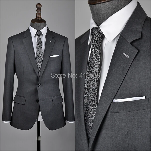 

Free shipping 2014 Custom Mens Medium Slim Fit Charcoal Suit High Wool Jacket Set with Pant For Office Men(Jacket +Pant)