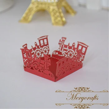 

New design Laser cut train red gold bule mini sweet wrapper for party or wedding
