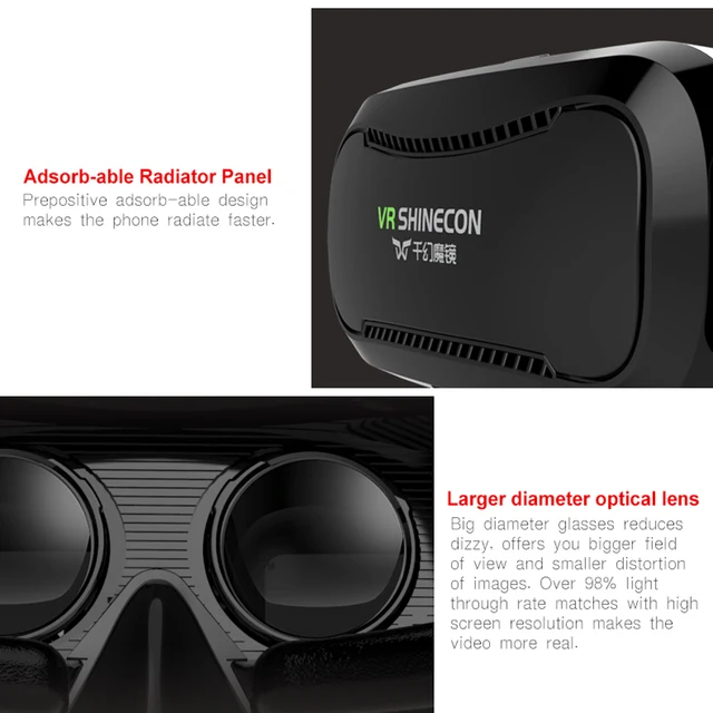 VR Shinecon 2.0 2 II VR Casque Headset Video 3 D 3D Virtual Reality Glasses Goggles Smartphone Helmet Smart Google Cardboard 5