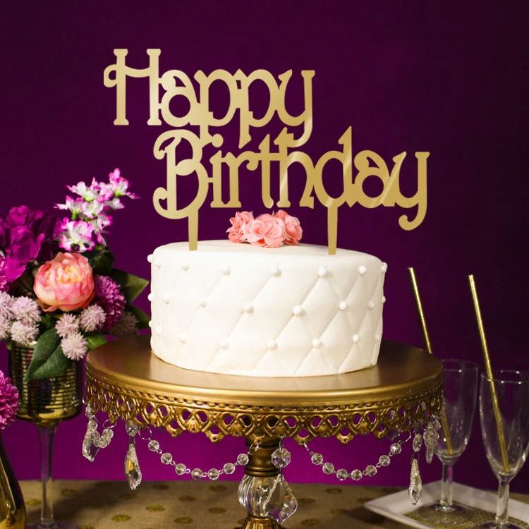 100pcs/lot Creative Golden happy birthday design wedding cake inserted card Wedding birthday Cake Topper Party Cake Decorations