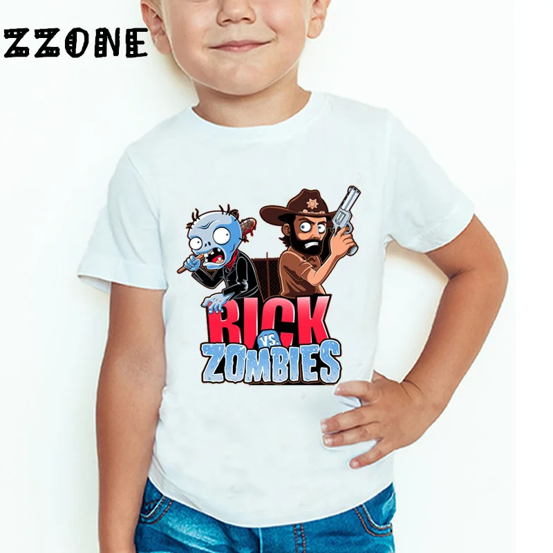 Детская забавная футболка «Растения против Зомби»; детская одежда с героями мультфильмов; повседневные летние топы для маленьких мальчиков и девочек; ooo2404 - Цвет: whiteD