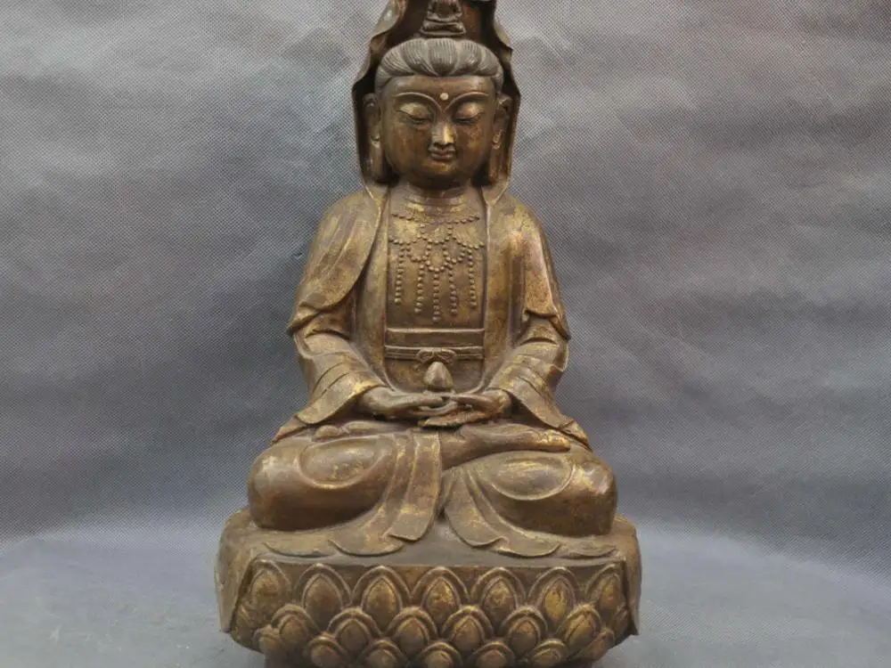 

15'' China Tibetan Buddhism Guanyin Kwan-yin Bodhisattva Bronze Statue