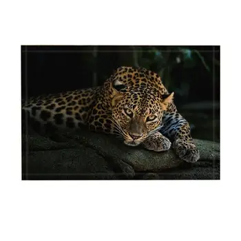 

Wild Animal Rugs Wild Nature Leopard On Stone In Darkness Hunting Non-Slip Doormat Entryways Indoor Front Door Mat Kids Mat