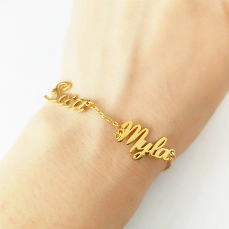 Custom Double Name Bracelet Femme Stainless Steel Bileklik Personalized