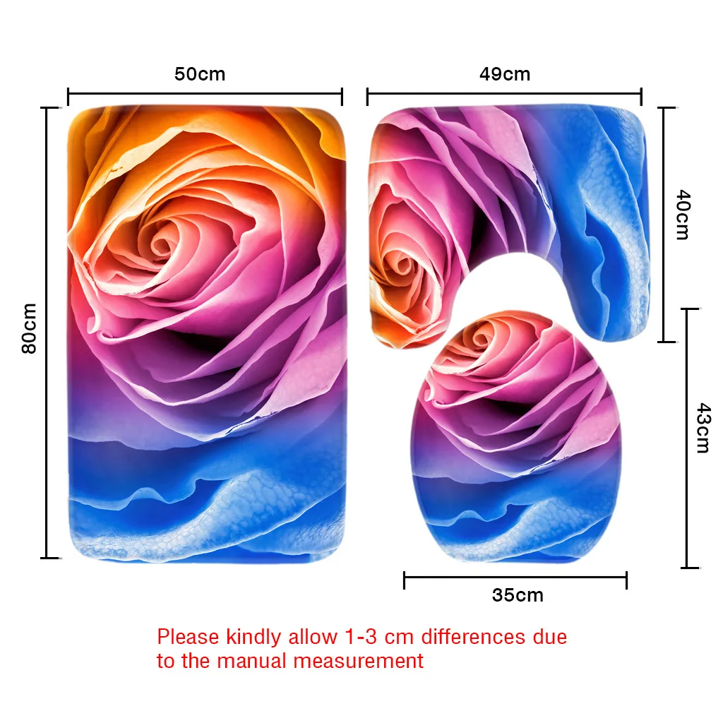 3 шт набор ковриков для ванной с рисунком розы, коврик для туалета для трех комплектов ковриков для ванной, Противоскользящие коврики для ванной комнаты и ковры