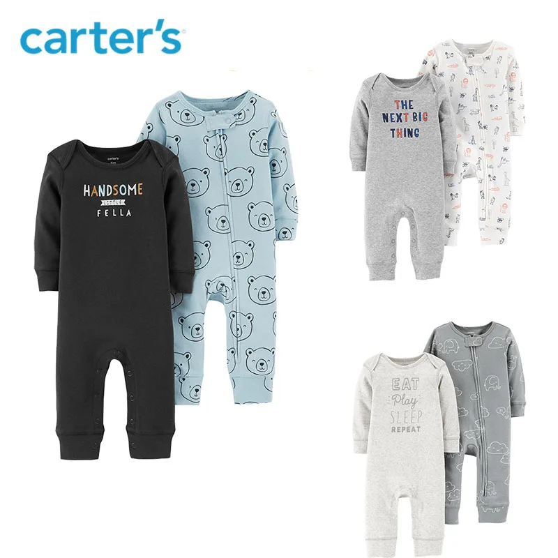 Carters 2Pcs/lot jumpsuits cute print long sleeve baby girl rompers Soft cotton newborn baby boy clothes set 126H458/126H653