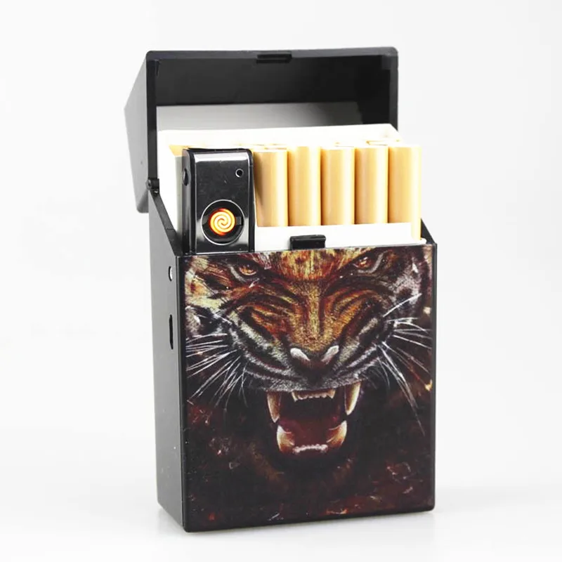 Portable Plastic Cigarette Boxes With Electronic USB Lighter Windproof