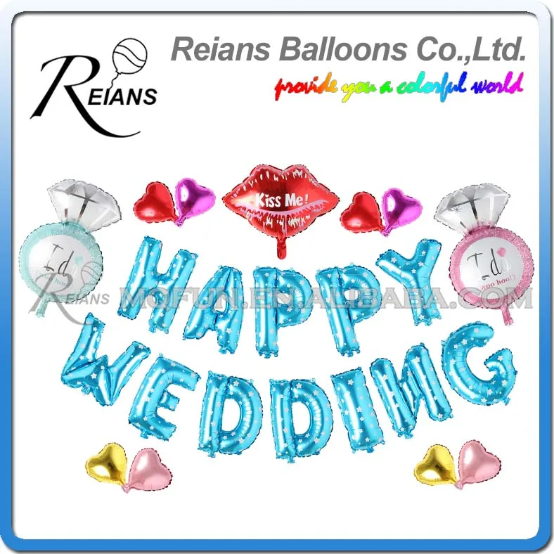 

50 Sets Reians Cartoon Diamond Ring Kiss Me HAPPY WEDDING Party Decoration Letter Number Helium Air Aluminum Foil Balloons Set