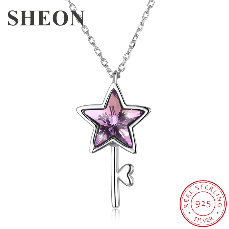 

New arrival 925 Sterling Silver Austria Crystal Pentagram key Pendant Necklaces fine Jewelry making for women gifts dropshipping