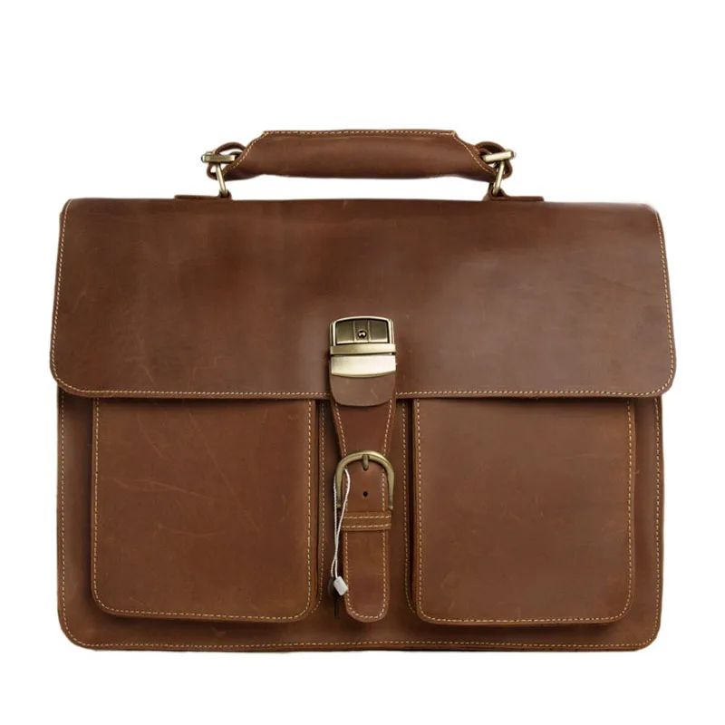 ROCKCOW Mens Brown Thick Leather 15 font b Laptop b font Bags Briefcase Tote Business Office