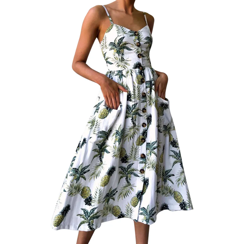

SAGACE Fit and Flare Casual Bohemian Sling Dress Mid-Calf Loose Mid-Calf Party V-neck Dress Bohemian Dresses For Women