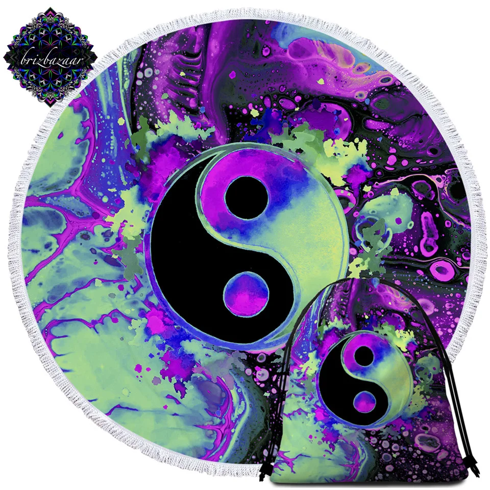 Пляжное полотенце Jasper Yin Yang by Brizbazaar банное из микрофибры Tai Chi цветные круглые
