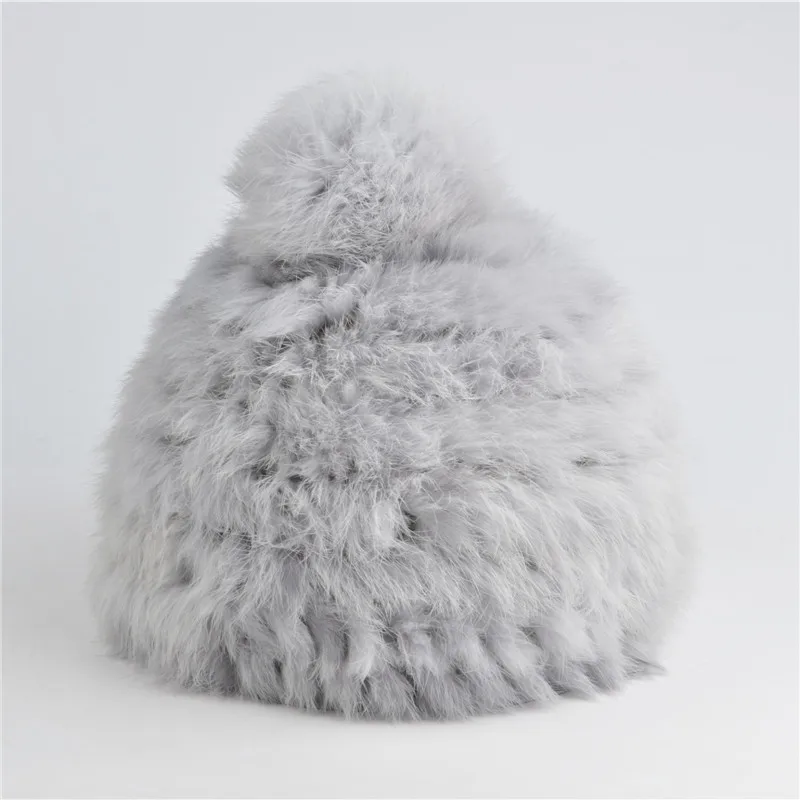 

Factory Wholesale Christmas Hot Winter 100% Real Rabbit Fur Hat Women Fashion Hats with Ball Keep Warm Beanies Solid Color N624