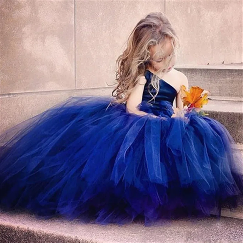 girls blue flower girl dress
