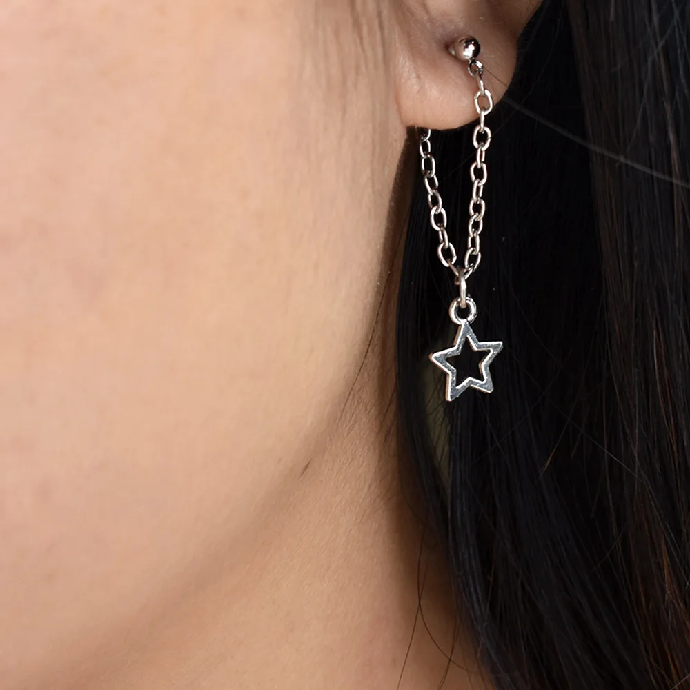 Chadestinty Simple Round Leaf Star Dangle Earrings For Women Tassel Chain Earring Personalized Ear Drops Jewelry Accessories