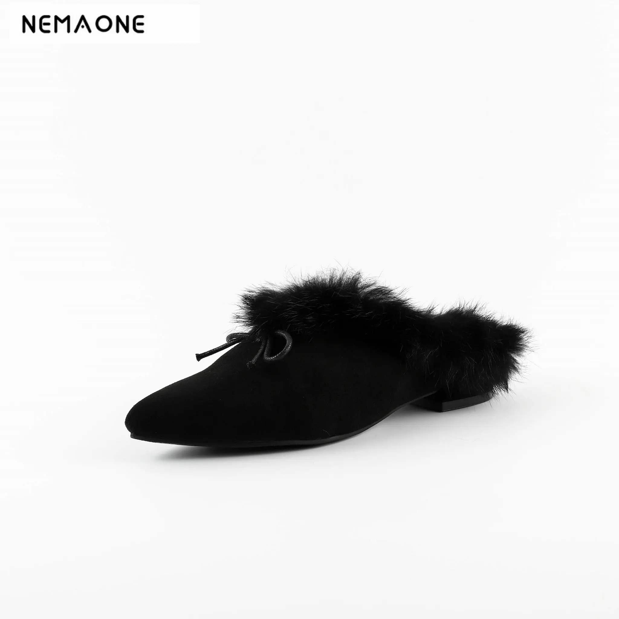 fur heel slippers