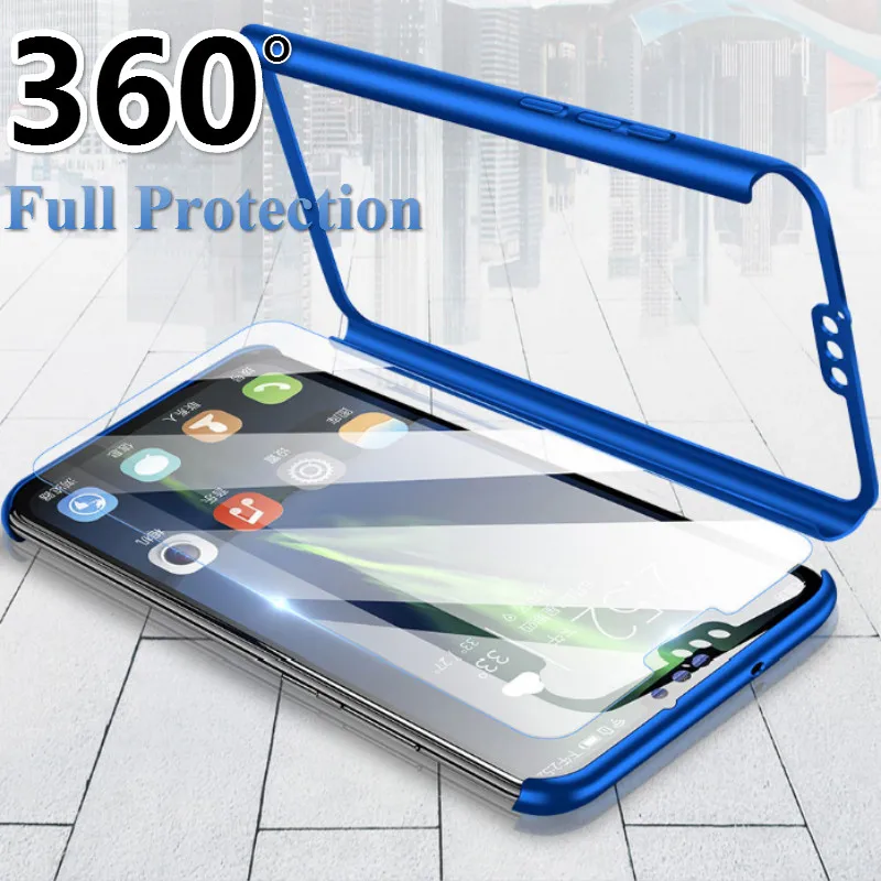 360 градусов полный защитный чехол для huawei Y7 Y6 Pro PSmart Mate20 P20 P30 Lite Pro Honor 8A 8C 7A 7C чехол для телефона со стеклом