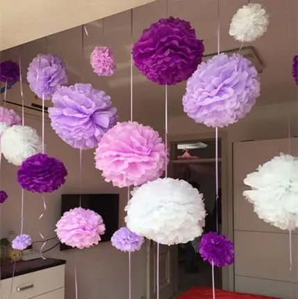 Fleurs en papier de soie, 1 pièce, 15cm = 6 pouces, boules pom poms en papier, lanternes, décor de fête, artisanat, mariage, boules multicolores en option