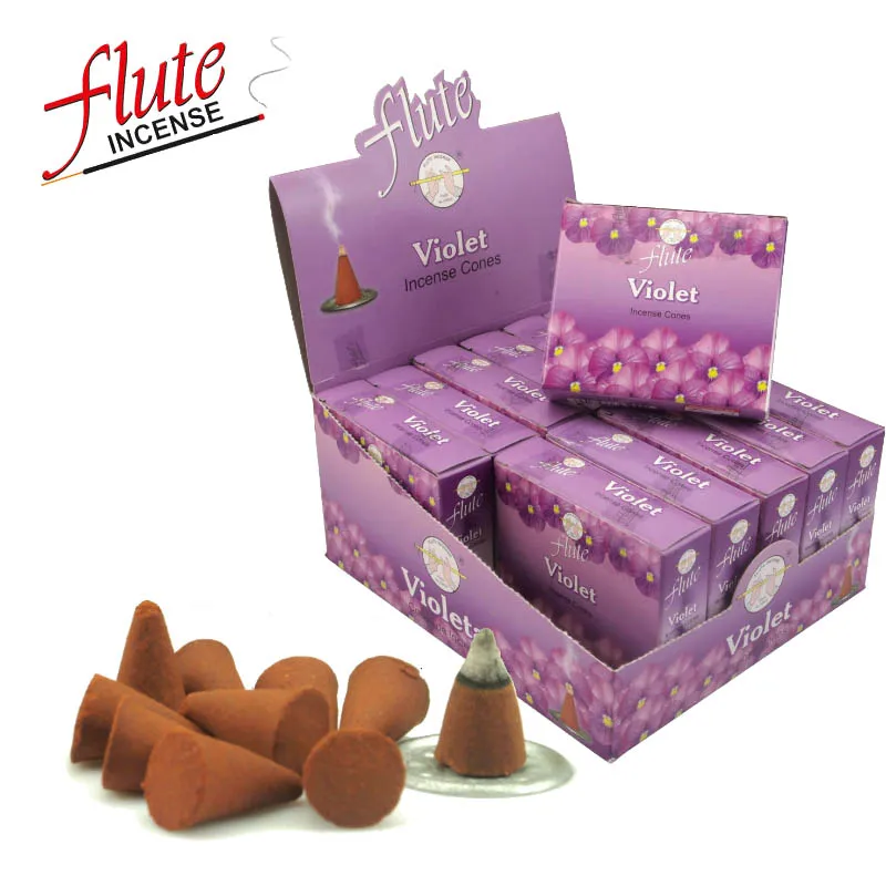 

FLUTE 10 Cones/Pack Violet Aroma Spice Incense Cones Hand Rolled from Indian Moderate Fragrance cone Incense For Aromatherapy