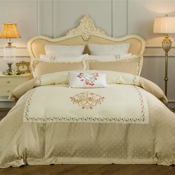 

Egyptian cotton Soft duvet cover bedsheet set Pink Green Embroidery Princess style Bedding set Queen Double/King Size Bed set