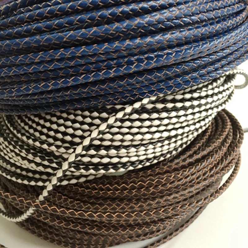 

3MM (10Yards/Lot) High Grade 100% Real Cow Leather Round Braided Fabric Cords Ropes Jewelry Findings