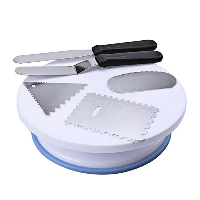  Kitchen Lace Turntable Set Non-slip Cake Turntable Decorative Cake Making Tools Turntable Curved Sp